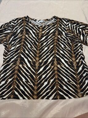 Calvin Klein Zebra-Style Short Sleeve Top in Brown and Black